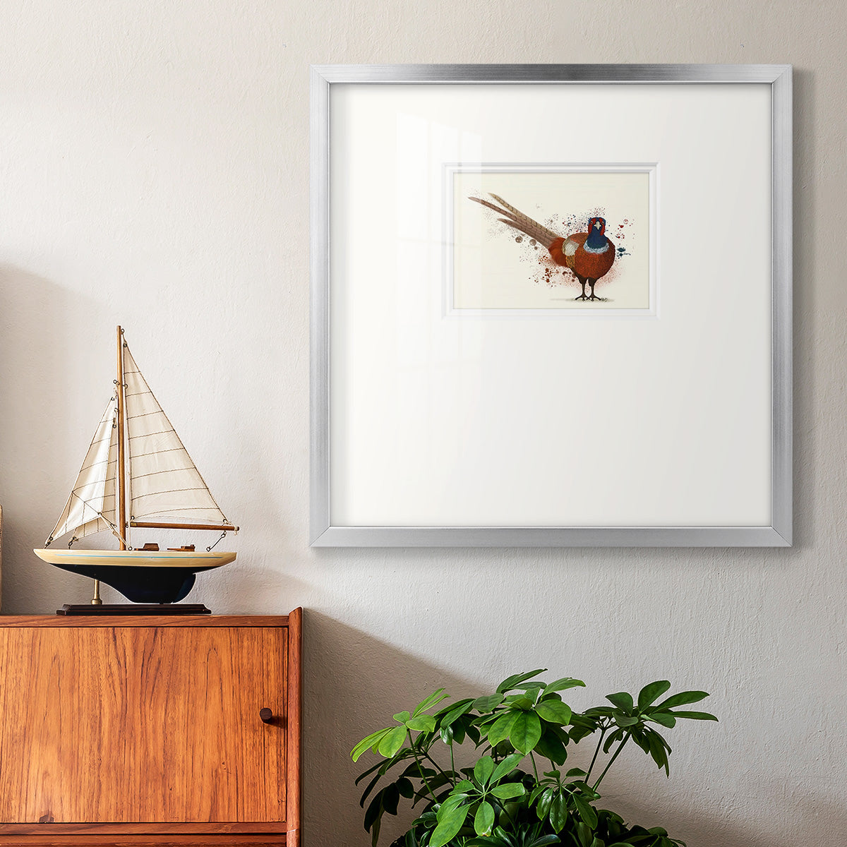 Pheasant Splash 7 Premium Framed Print Double Matboard