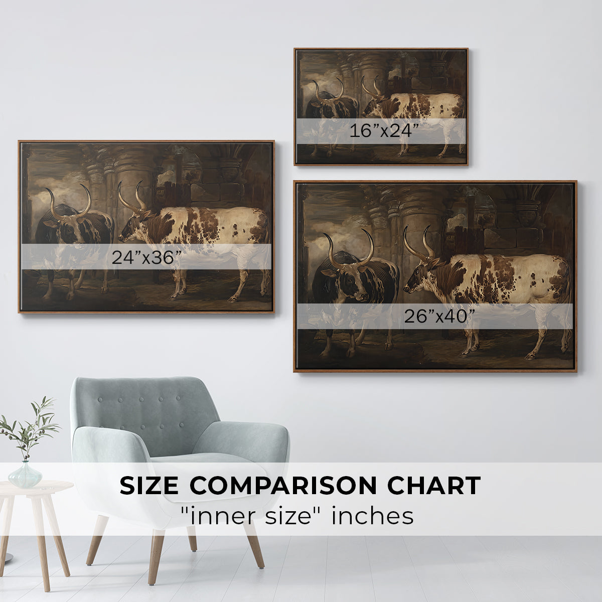 Portraits of Two Extraordinary Oxen, Property of the Earl of Powis, 1814 - Floater Framed Canvas Print