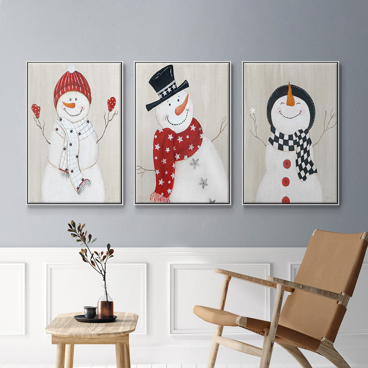 Snowman - Framed Premium Gallery Wrapped Canvas L Frame 3 Piece Set - Ready to Hang