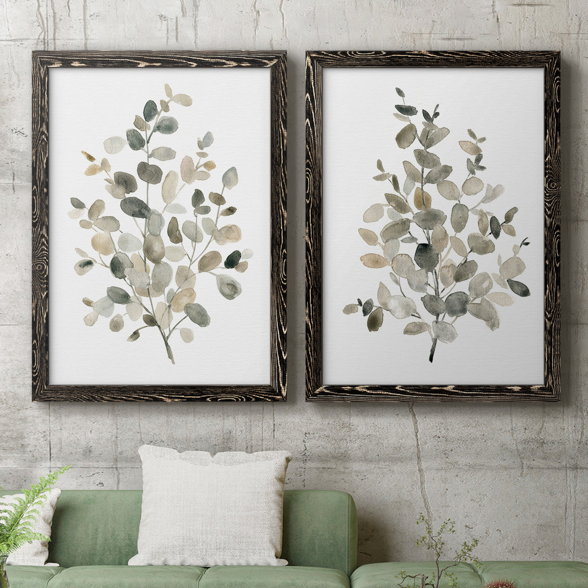 Neutral Eucalyptus I - Premium Framed Canvas 2 Piece Set - Ready to Hang