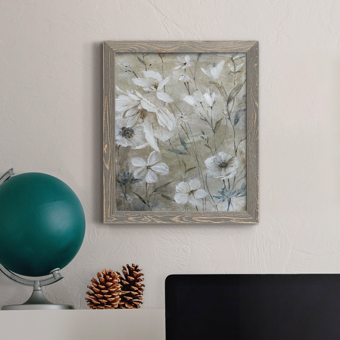 Wildflower Whites - Premium Canvas Framed in Barnwood - Ready to Hang