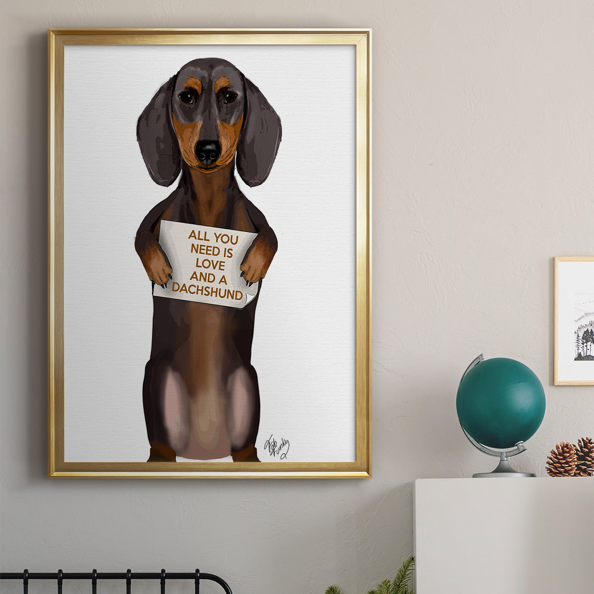 Love and Dachshund - Modern Framed Canvas Print