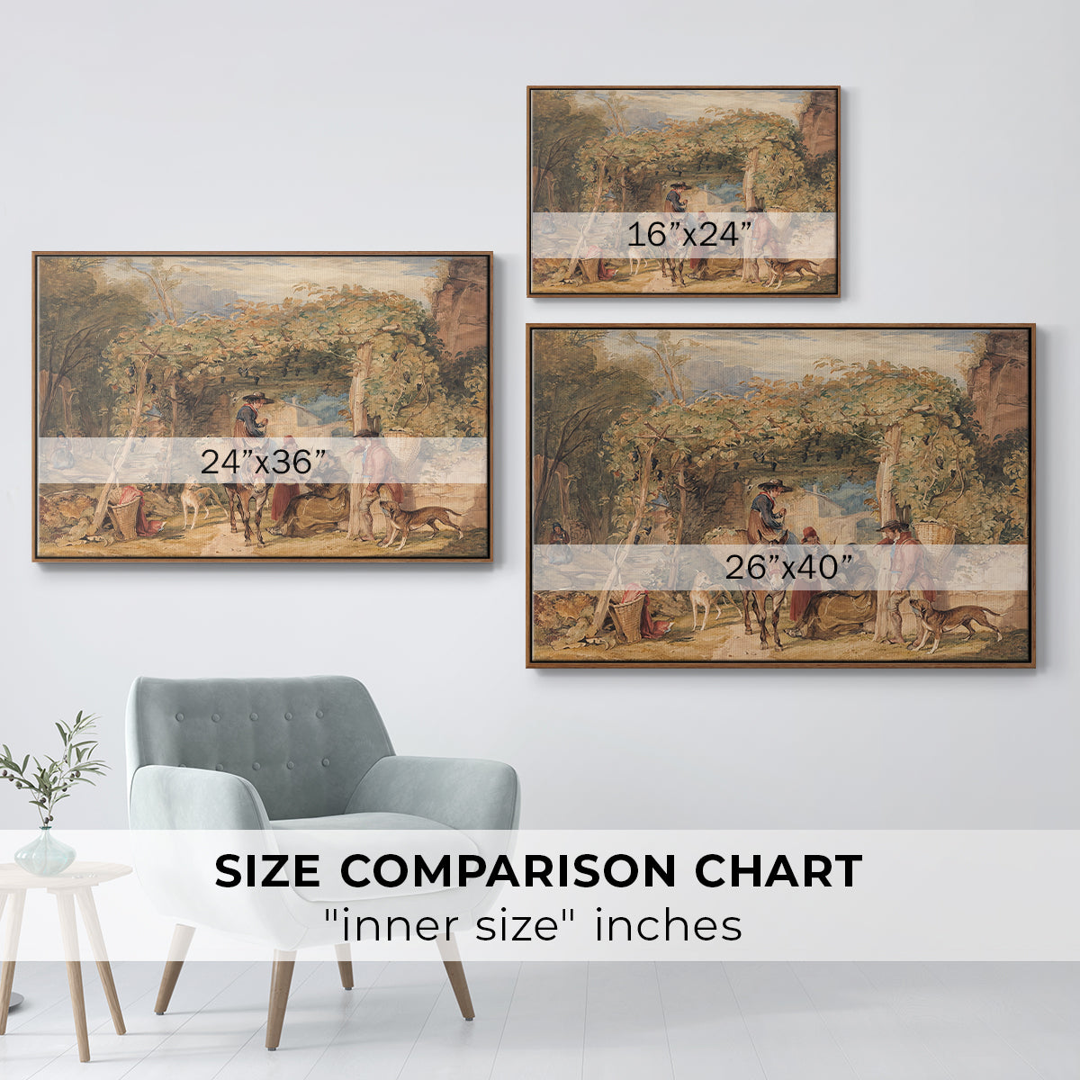 Figures and Animals in a Vineyard, c. 1829 - Floater Framed Canvas Print