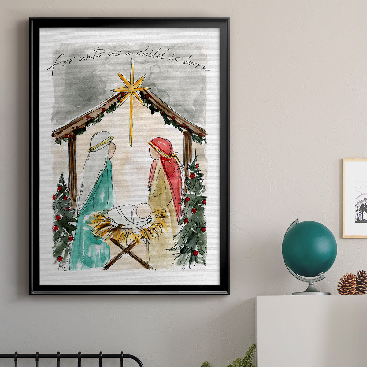 Unto Us A Child is Born - Modern Framed Canvas Print