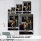 Size comparison chart for canvas art prints, showing multiple size options.