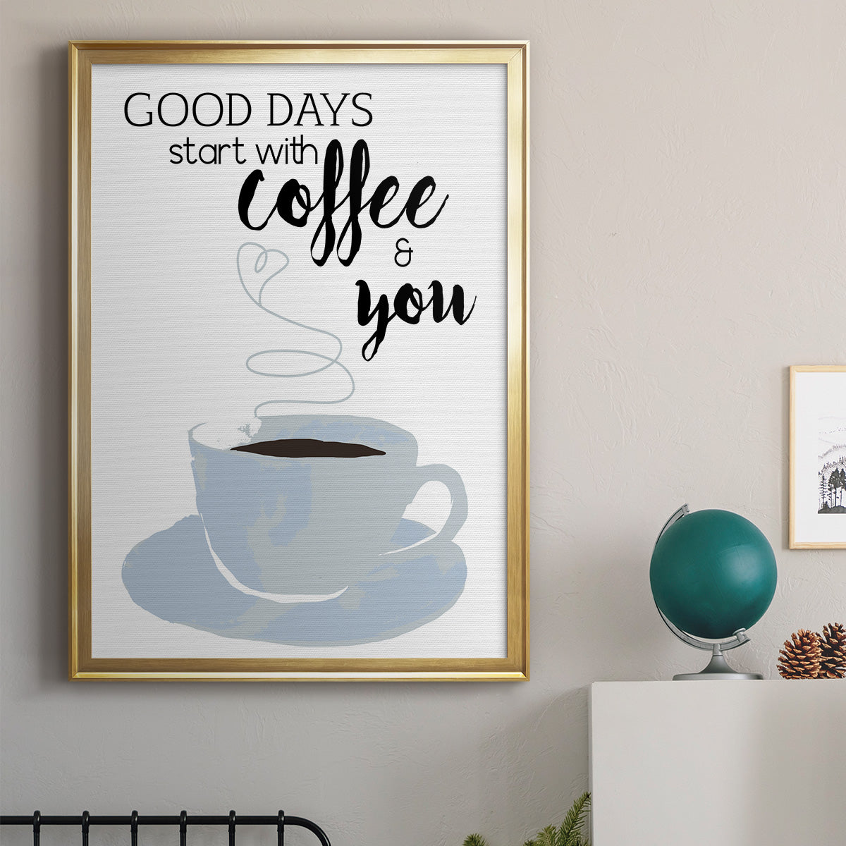 Start With Coffee & You - Modern Framed Canvas Print