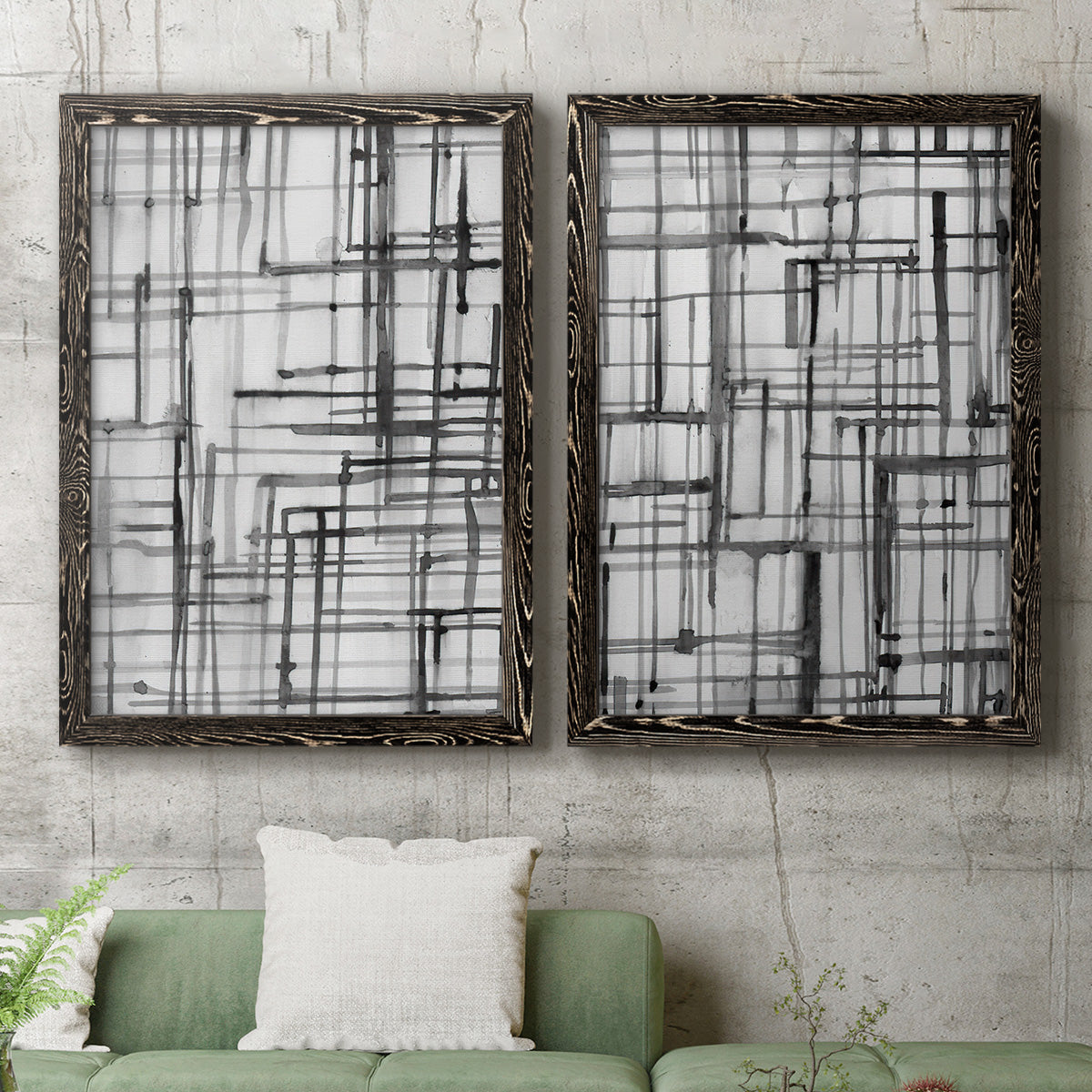 Line Meditation I - Premium Framed Canvas 2 Piece Set - Ready to Hang