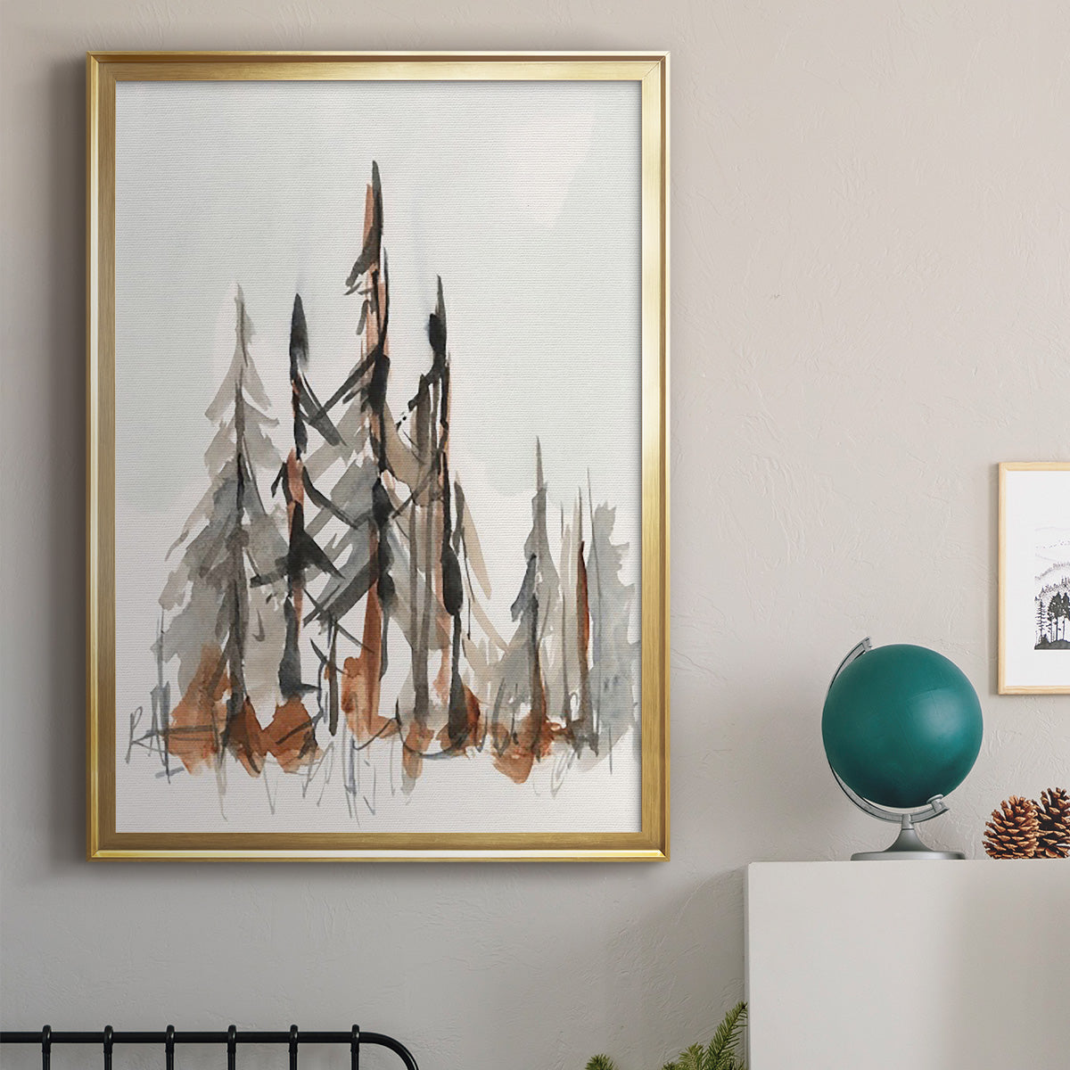 Rustic Evergreens II - Modern Framed Canvas Print