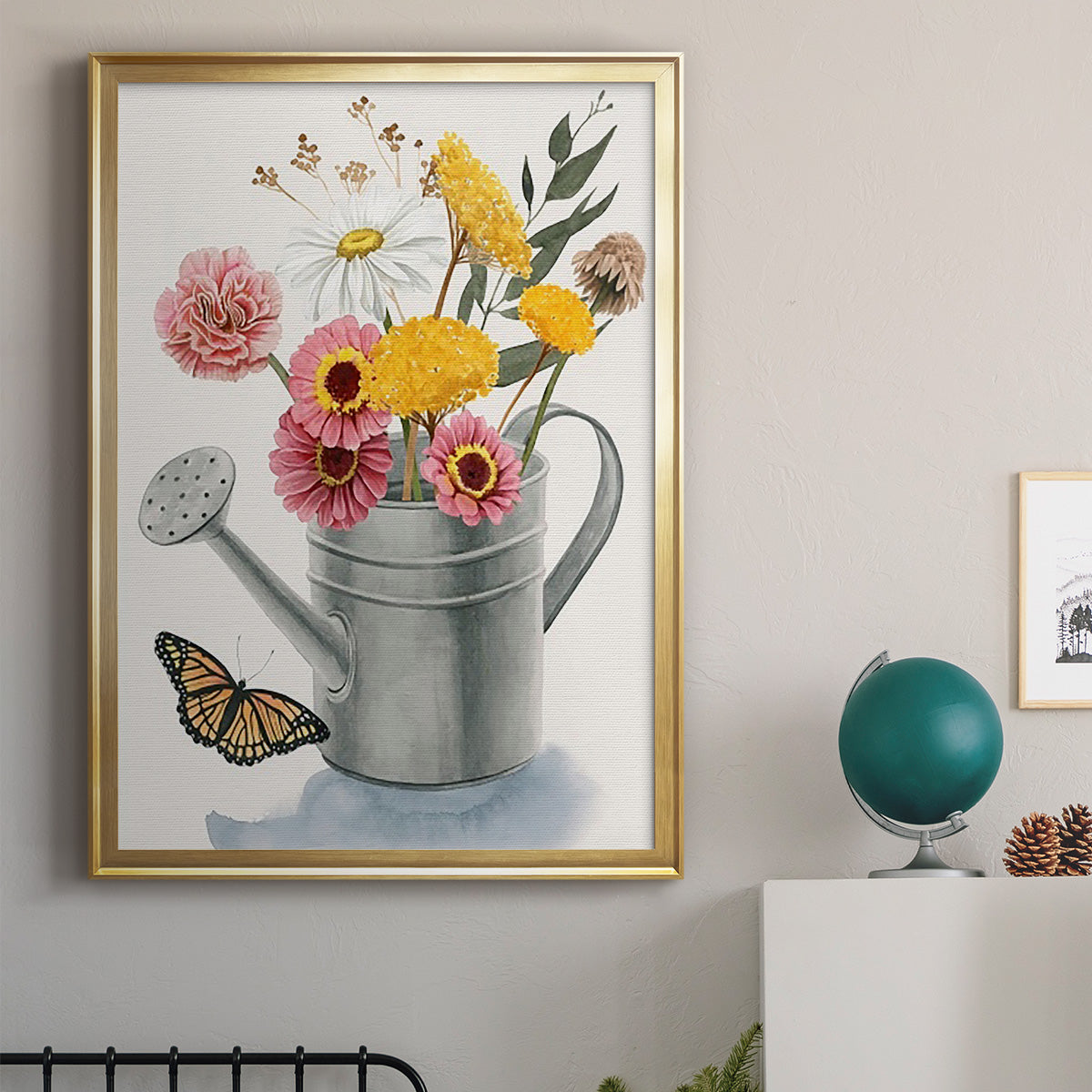 Watering Can Bouquet I - Modern Framed Canvas Print