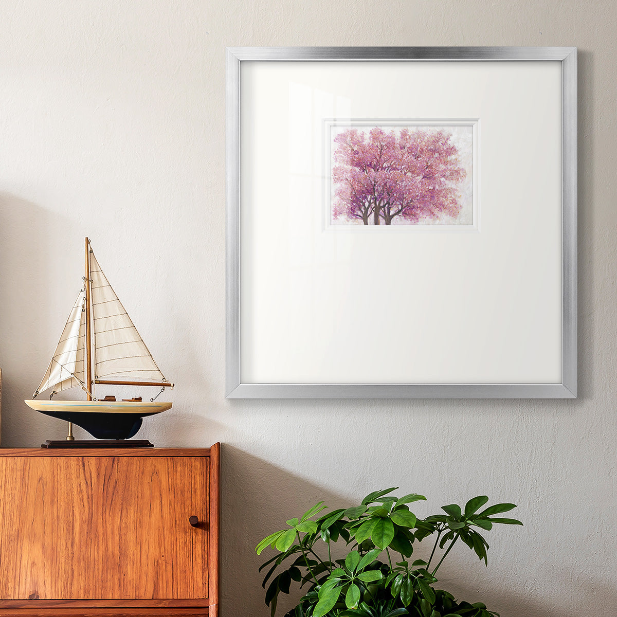 Pink Cherry Blossom Tree I Premium Framed Print Double Matboard