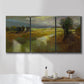 Three-panel canvas wall art featuring winding rural road through countryside, displayed in a bathroom above a bathtub.