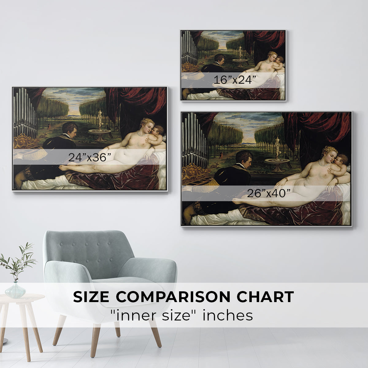 Venus with an Organist and Cupid, c. 1555 - Floater Framed Canvas Print
