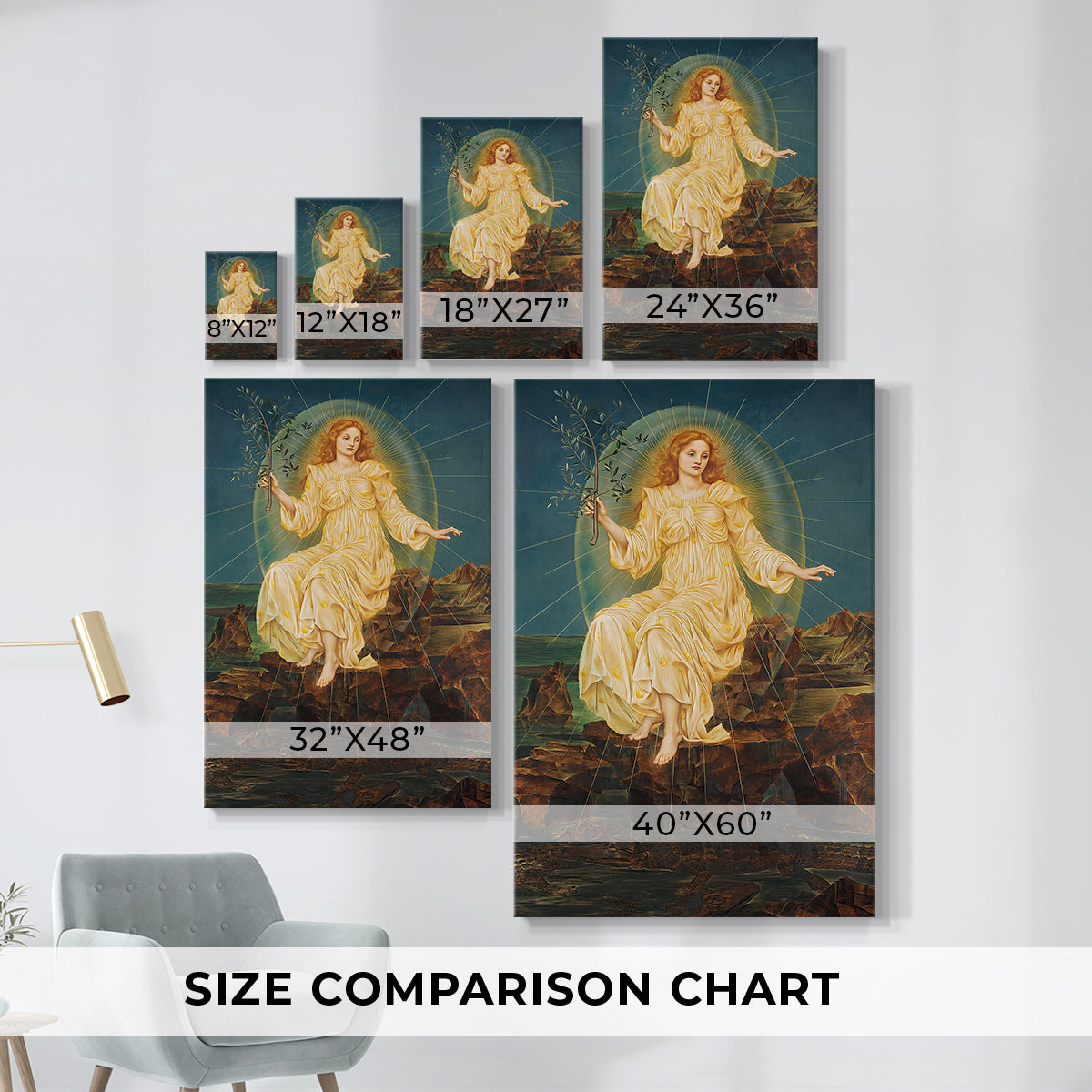 Size comparison chart for canvas art prints, showing multiple size options.