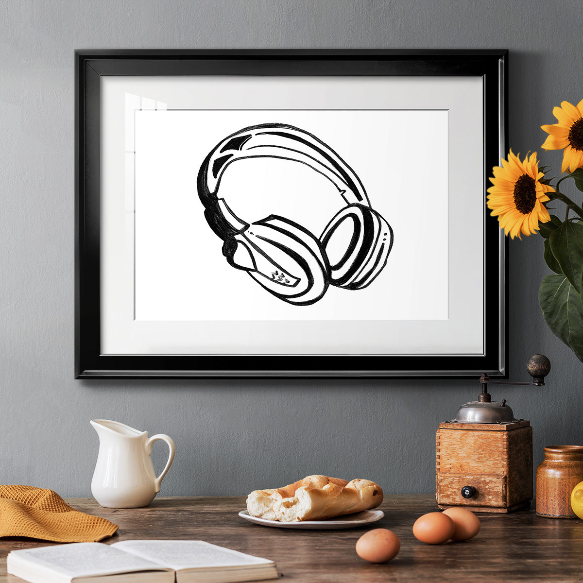 Headphones Sketch Premium Framed Print - Ready to Hang