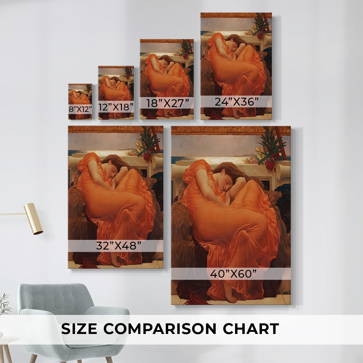 Size comparison chart for canvas art prints, showing multiple size options.