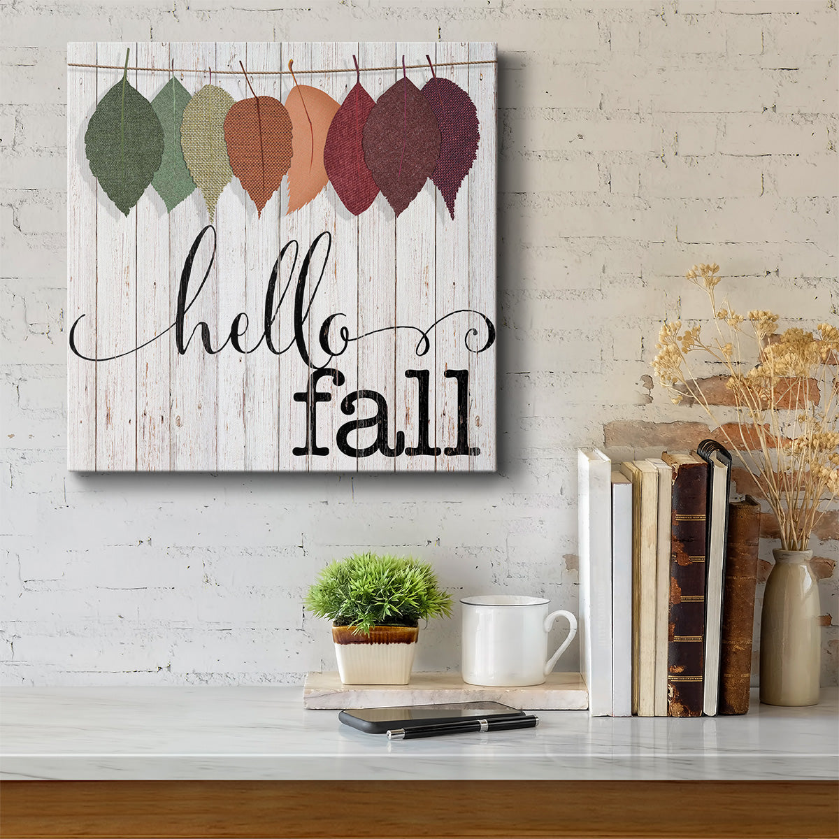 Hello Fall Leaves-Premium Gallery Wrapped Canvas - Ready to Hang