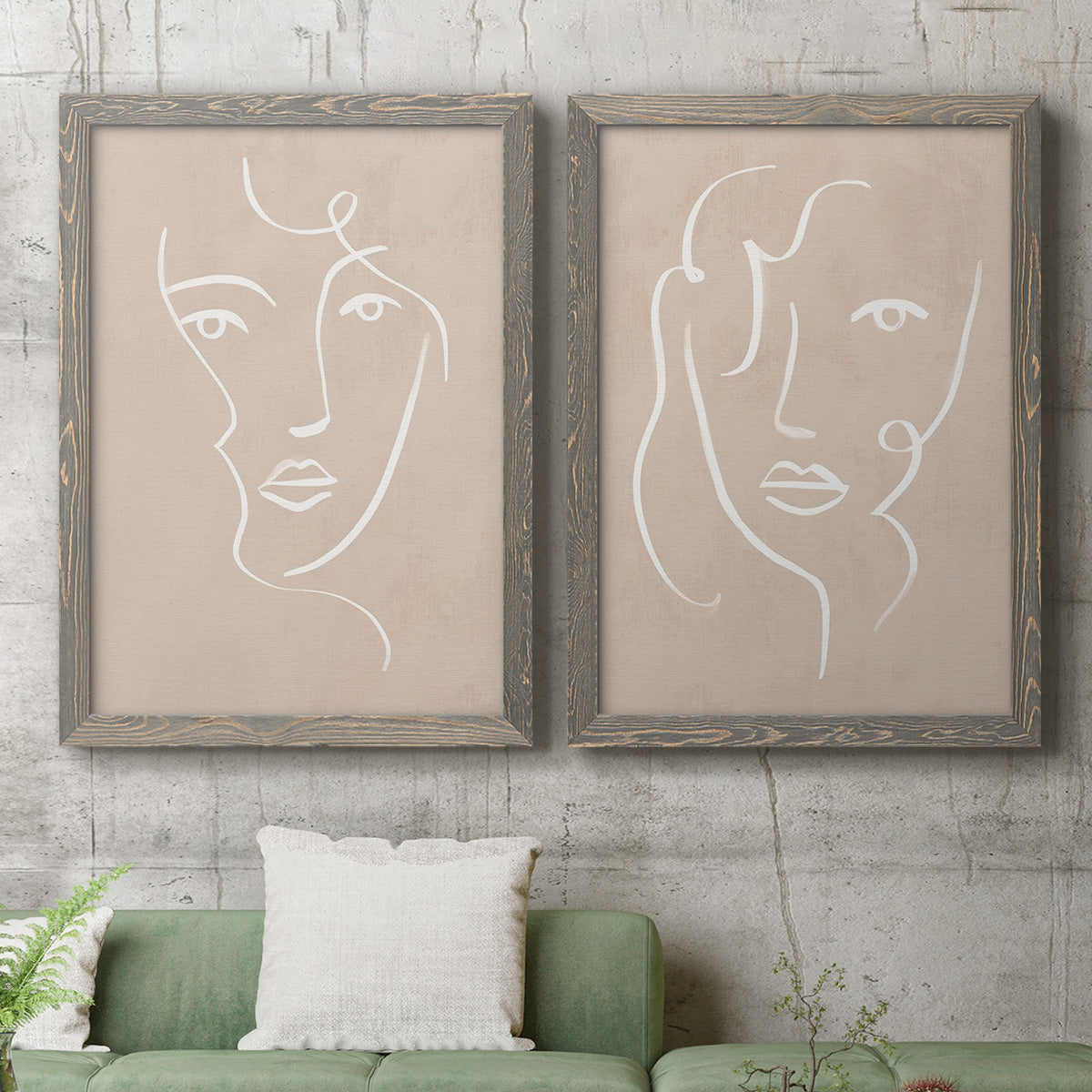 Curly Face I - Premium Framed Canvas 2 Piece Set - Ready to Hang