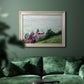 Impressionist coastal villas landscape by Gustave Caillebotte in an ornate champagne frame displayed in a dark-toned interior setting.