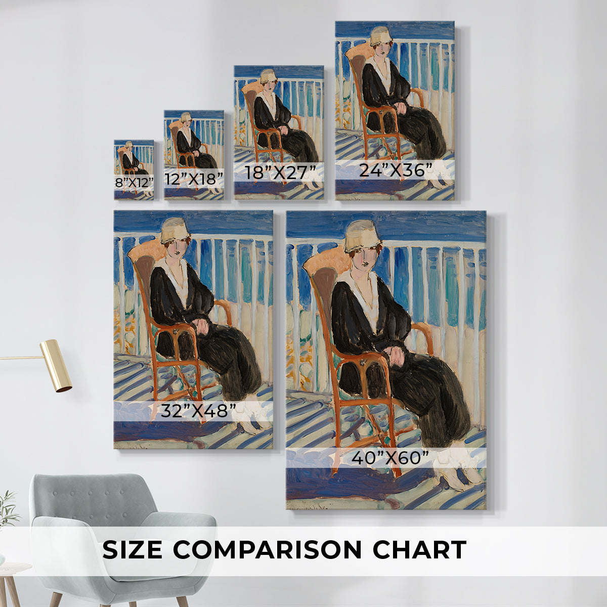 Size comparison chart for canvas art prints, showing multiple size options.