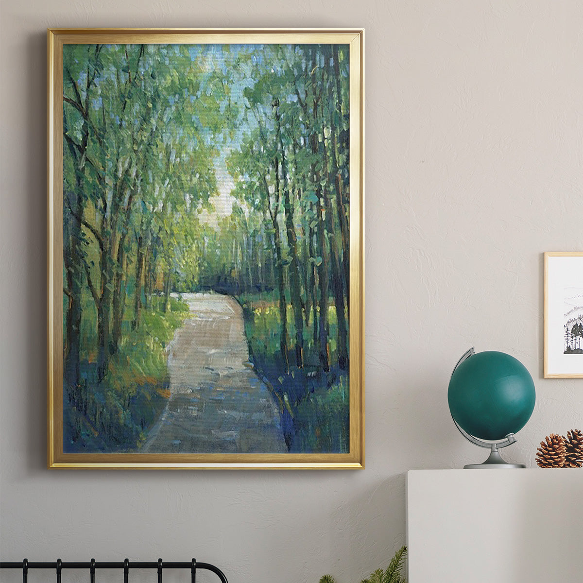 Golden Light Pathways I - Modern Framed Canvas Print