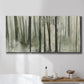 Three-panel canvas wall art featuring wooded forest path watercolor, displayed in a bathroom above a bathtub.