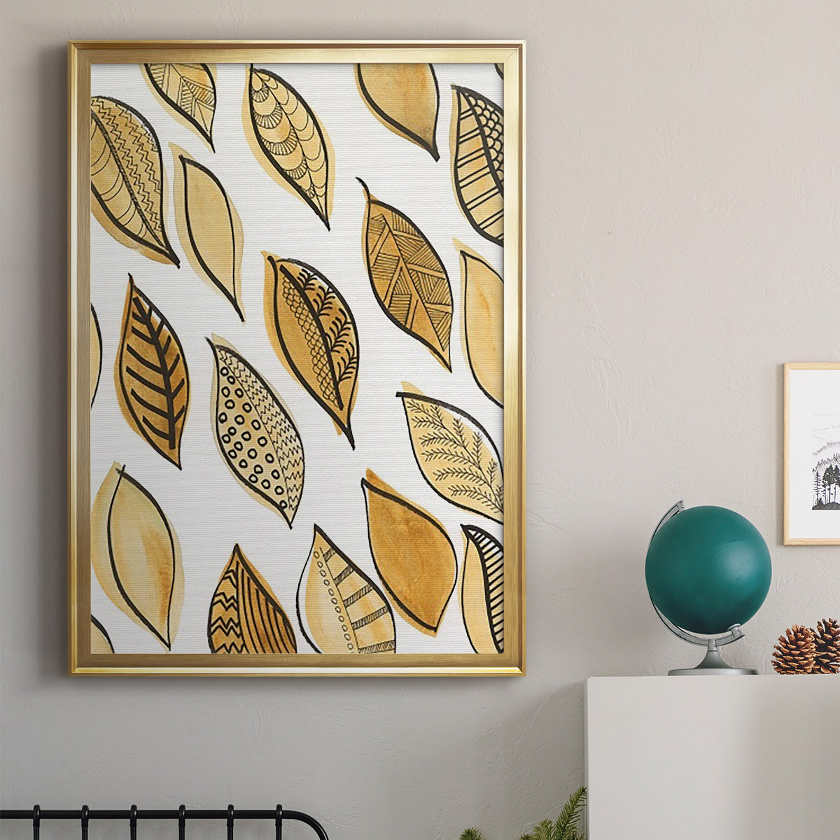 Patterned Leaf Shapes II - Modern Framed Canvas Print