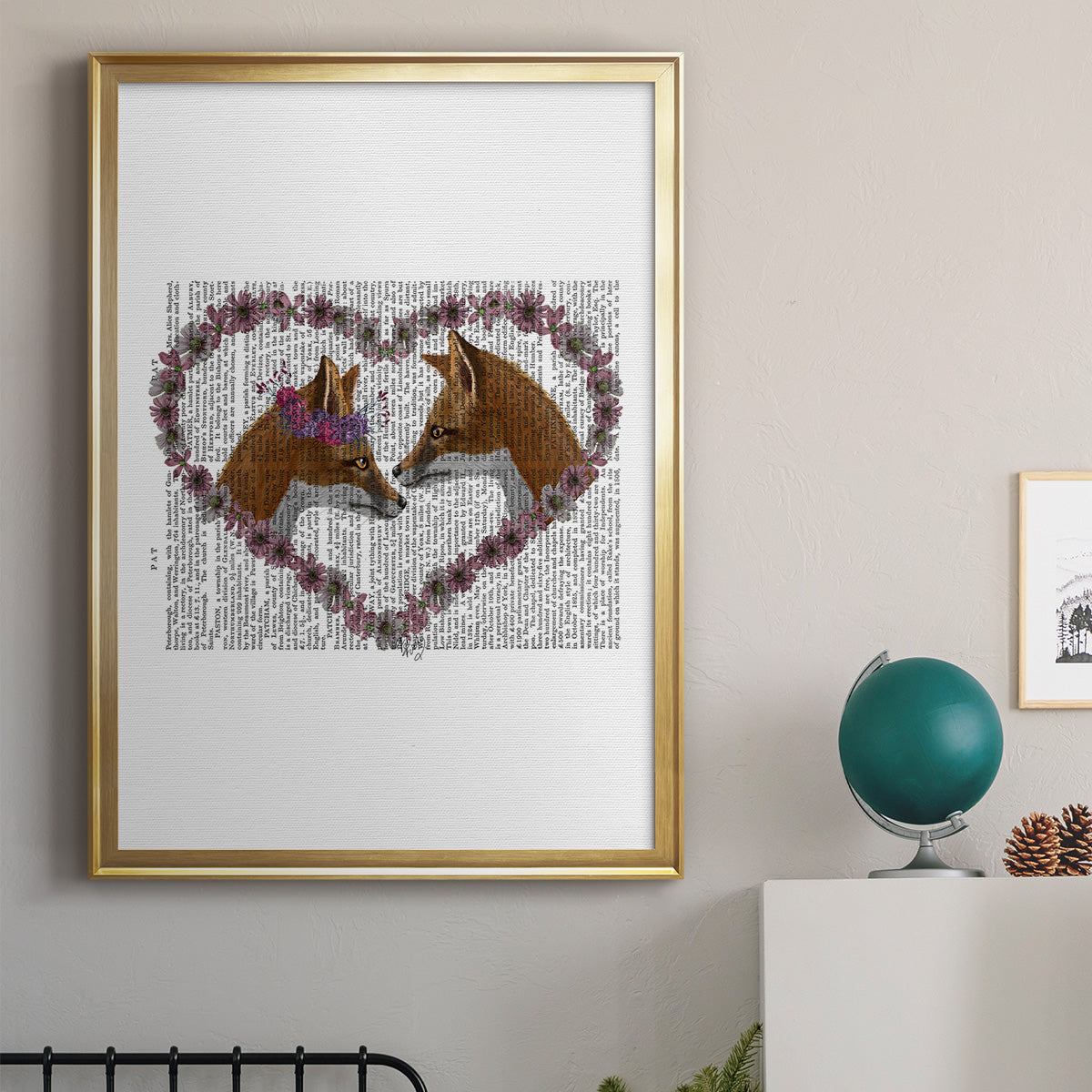 Foxes in Flowers - Modern Framed Canvas Print