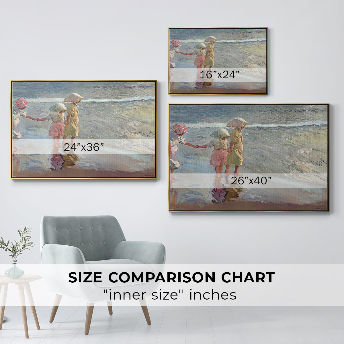 The Three Sisters on the Beach, 1908 - Floater Framed Canvas Print