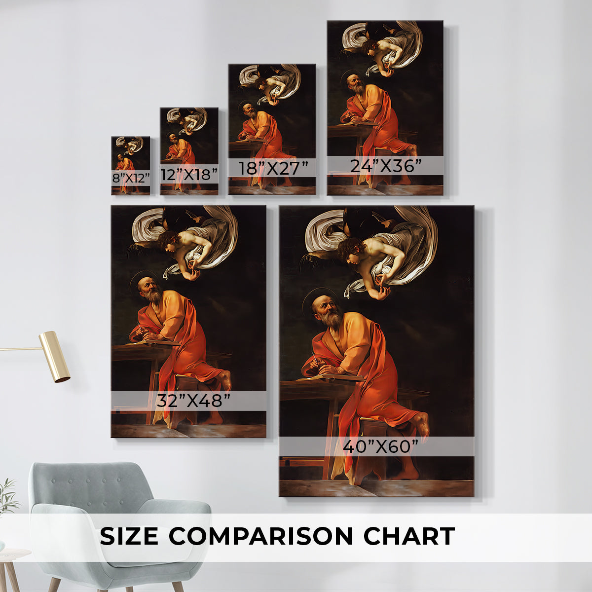 Size comparison chart for canvas art prints, showing multiple size options.