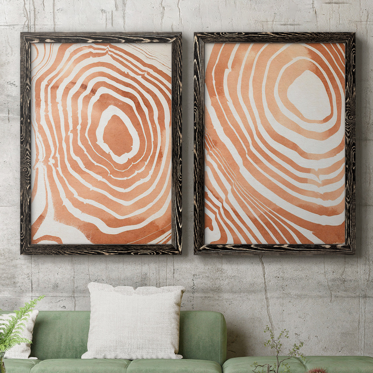 Wood Grain Suminagashi III - Premium Framed Canvas 2 Piece Set - Ready to Hang