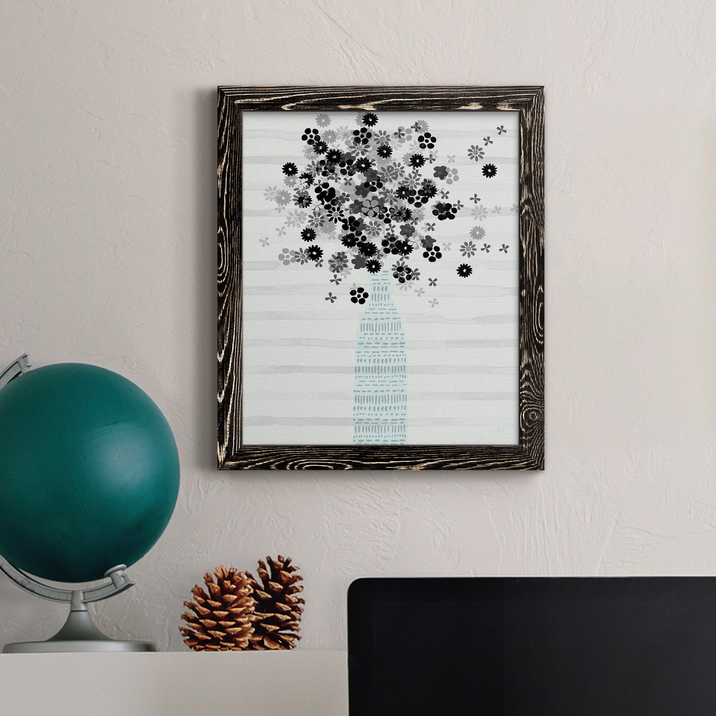 Bouquet of Black & White - Premium Canvas Framed in Barnwood - Ready to Hang