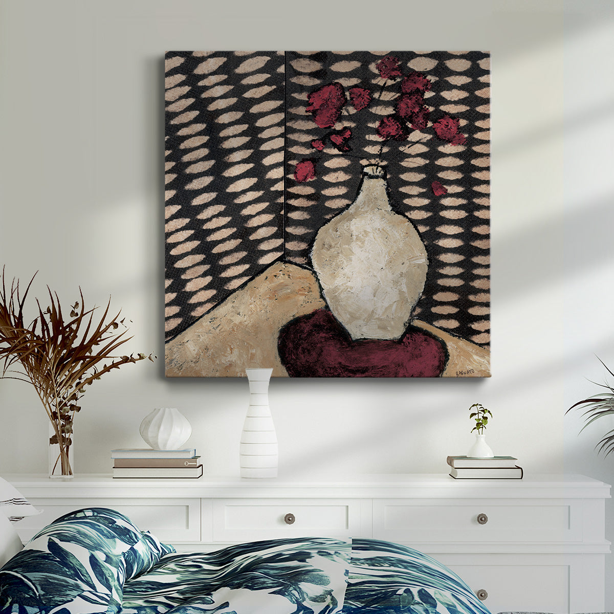 Retro White Vase - Canvas Art Print