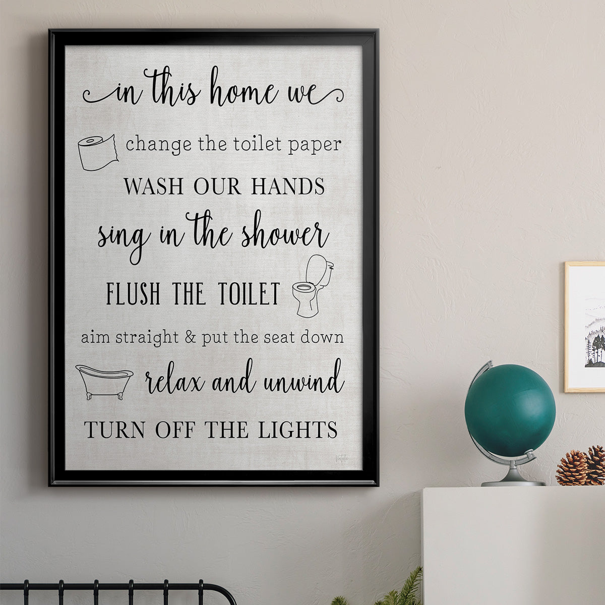 In This Bathroom - Modern Framed Canvas Print