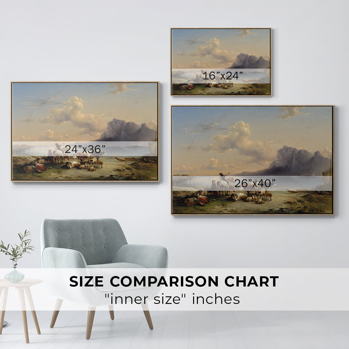Shepherds and Cattle on Lake Attersee, 1852 - Floater Framed Canvas Print