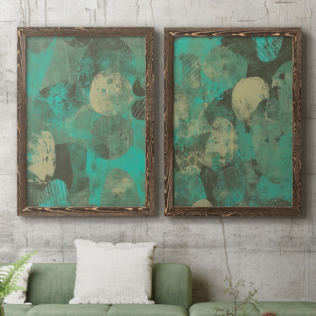 Minty Green Orbs I - Premium Framed Canvas 2 Piece Set - Ready to Hang