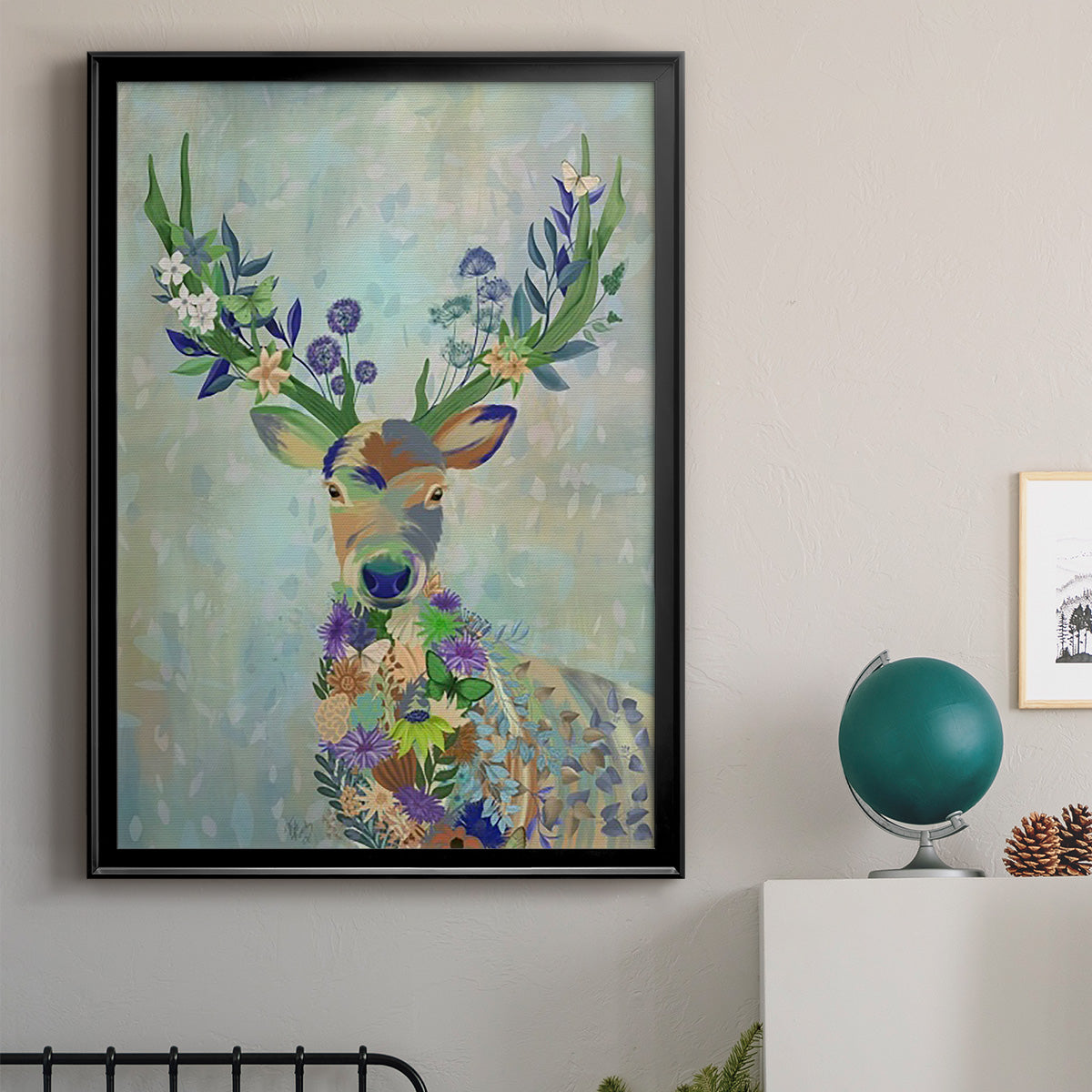 Fantastic Florals Deer, Portrait - Modern Framed Canvas Print