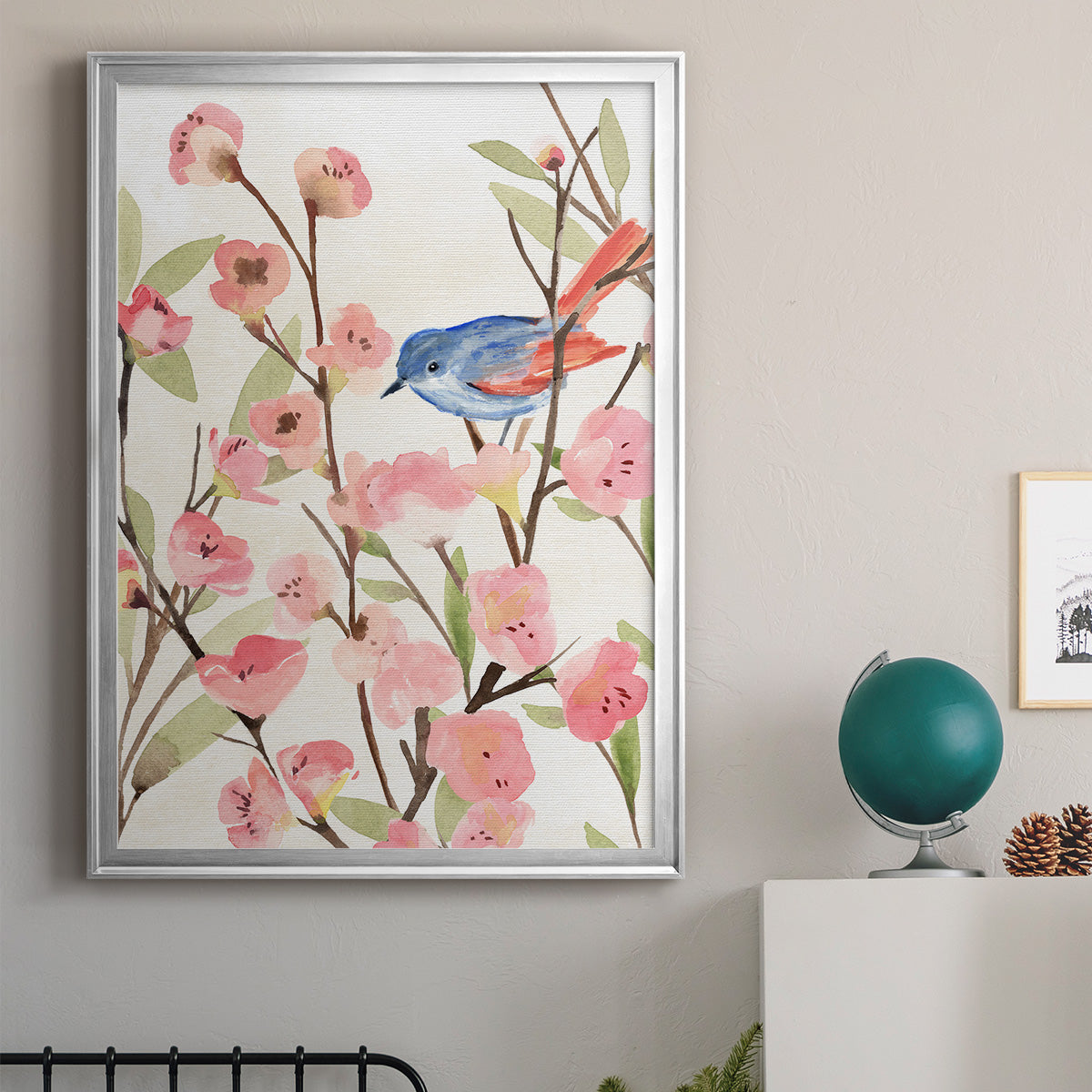 Cherry Blossom Perch II - Modern Framed Canvas Print