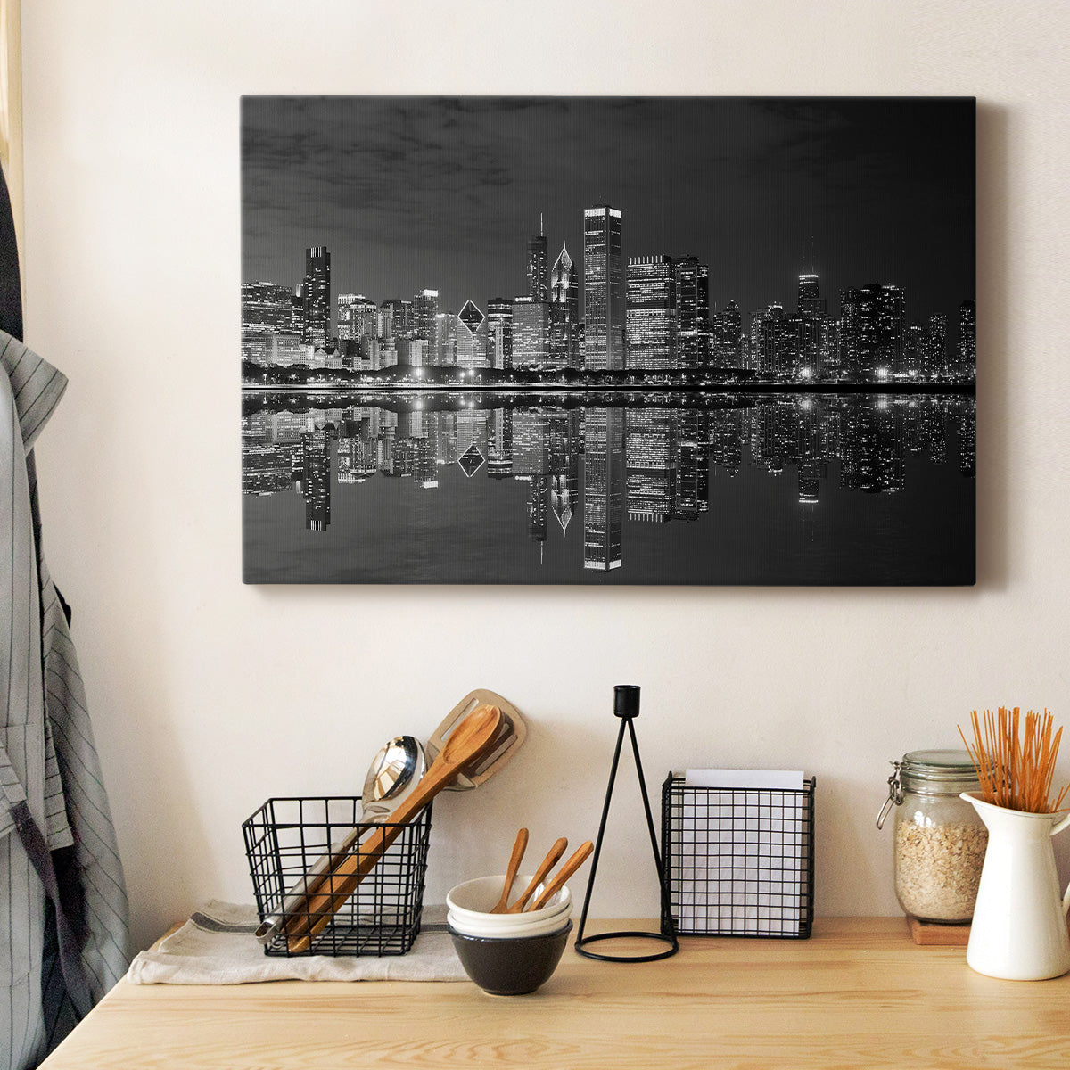 Chicago Panorama Black & White - Canvas Art Print