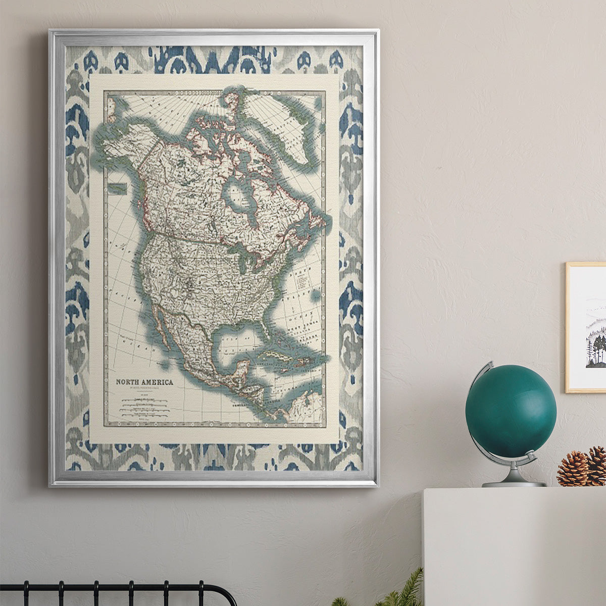Bordered Map of North America - Modern Framed Canvas Print