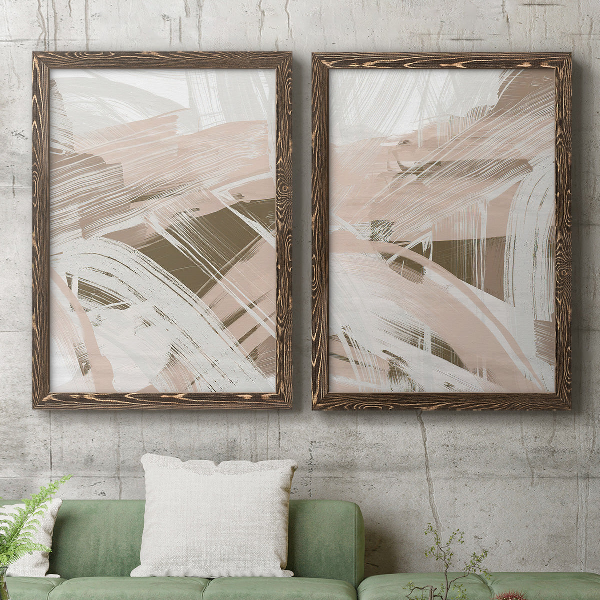 Earthtone Swipe I - Premium Framed Canvas 2 Piece Set - Ready to Hang