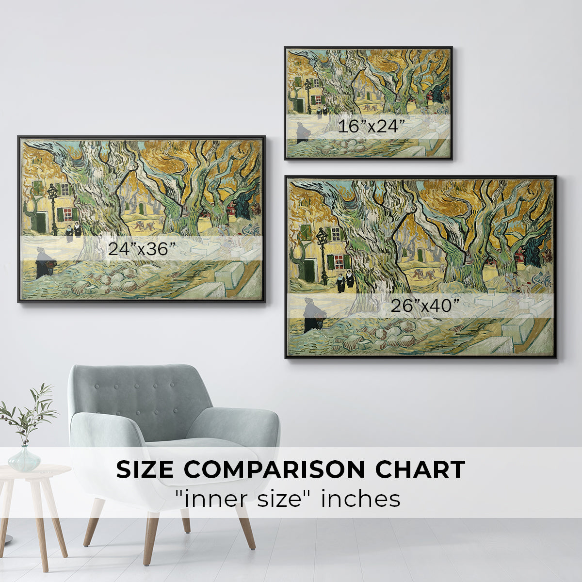 The Large Plane Trees (Road Menders at Saint-Rémy), 1889 - Floater Framed Canvas Print