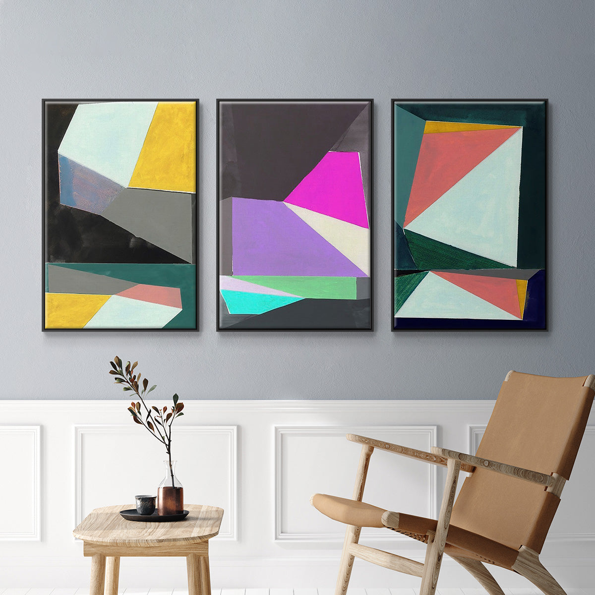 Chop I - Framed Premium Gallery Wrapped Canvas L Frame 3 Piece Set - Ready to Hang