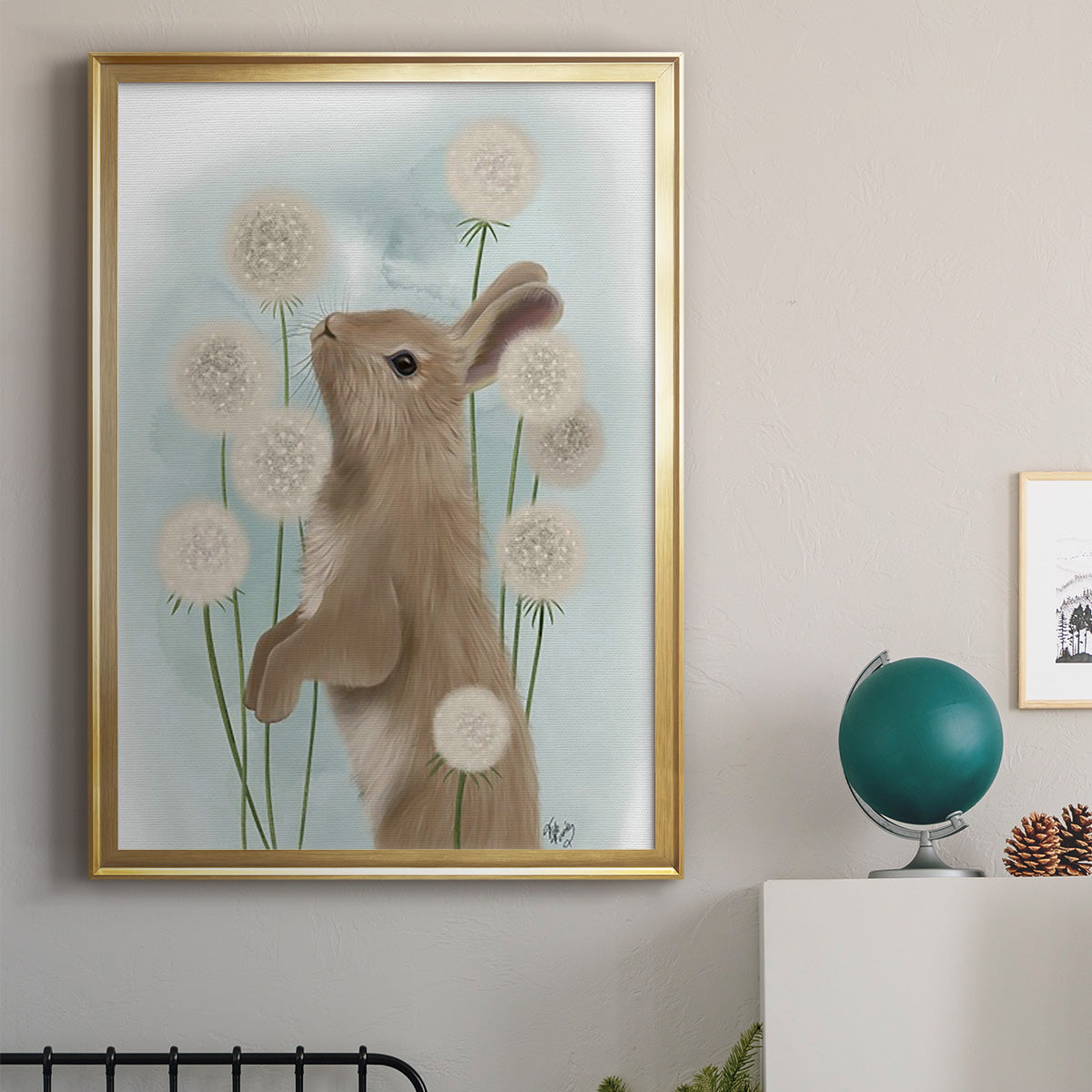 Rabbit In Dandylions - Modern Framed Canvas Print