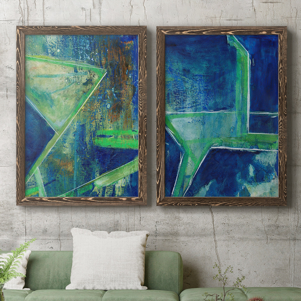 Geometric in Cool VII - Premium Framed Canvas 2 Piece Set - Ready to Hang