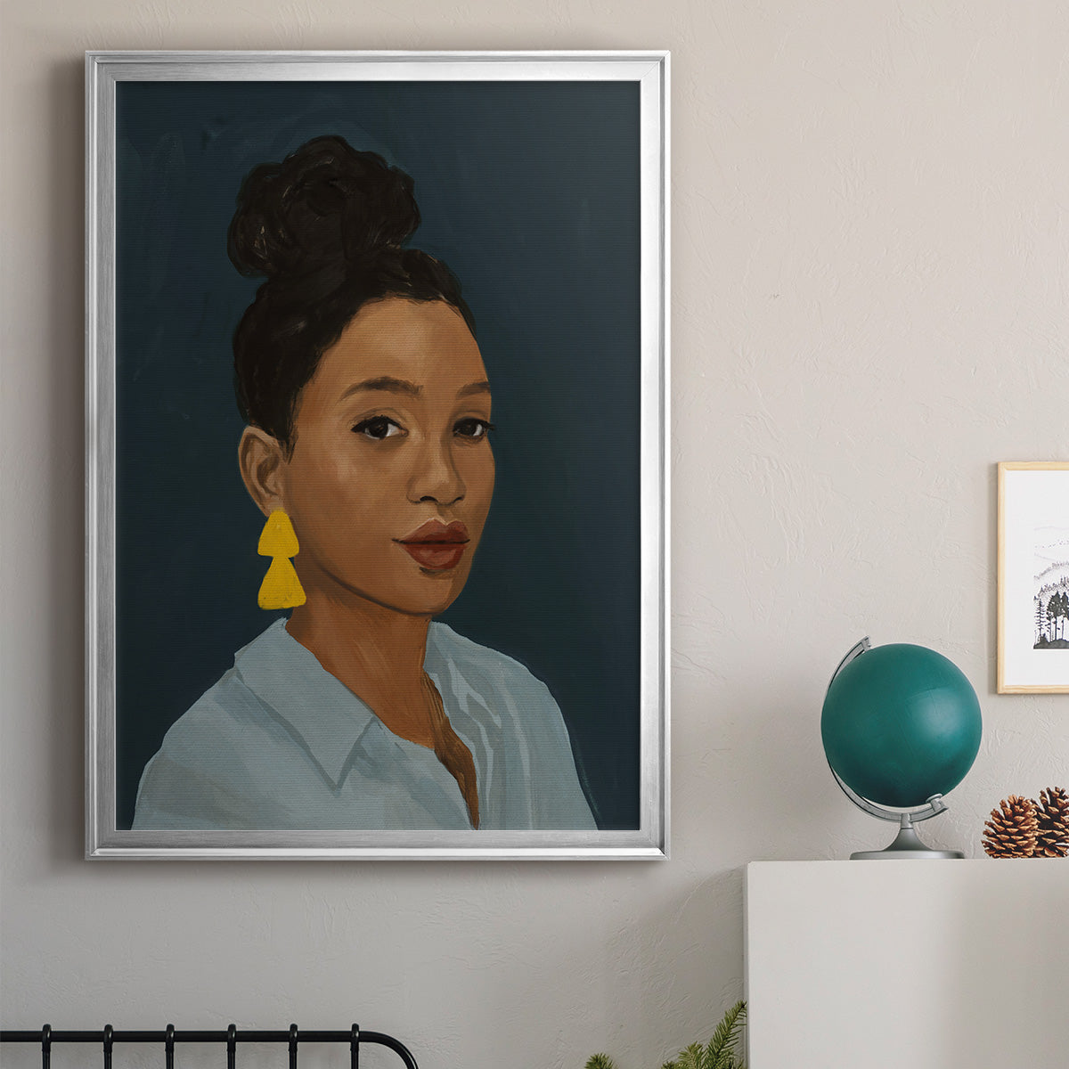 Figure in Yellow Earring - Modern Framed Canvas Print