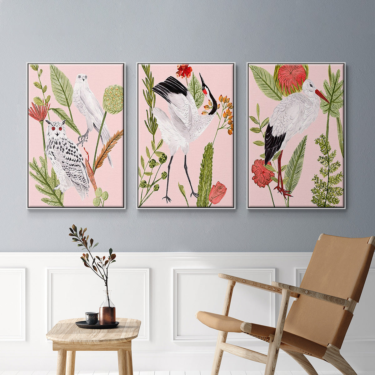 Birds in Motion IV - Framed Premium Gallery Wrapped Canvas L Frame 3 Piece Set - Ready to Hang