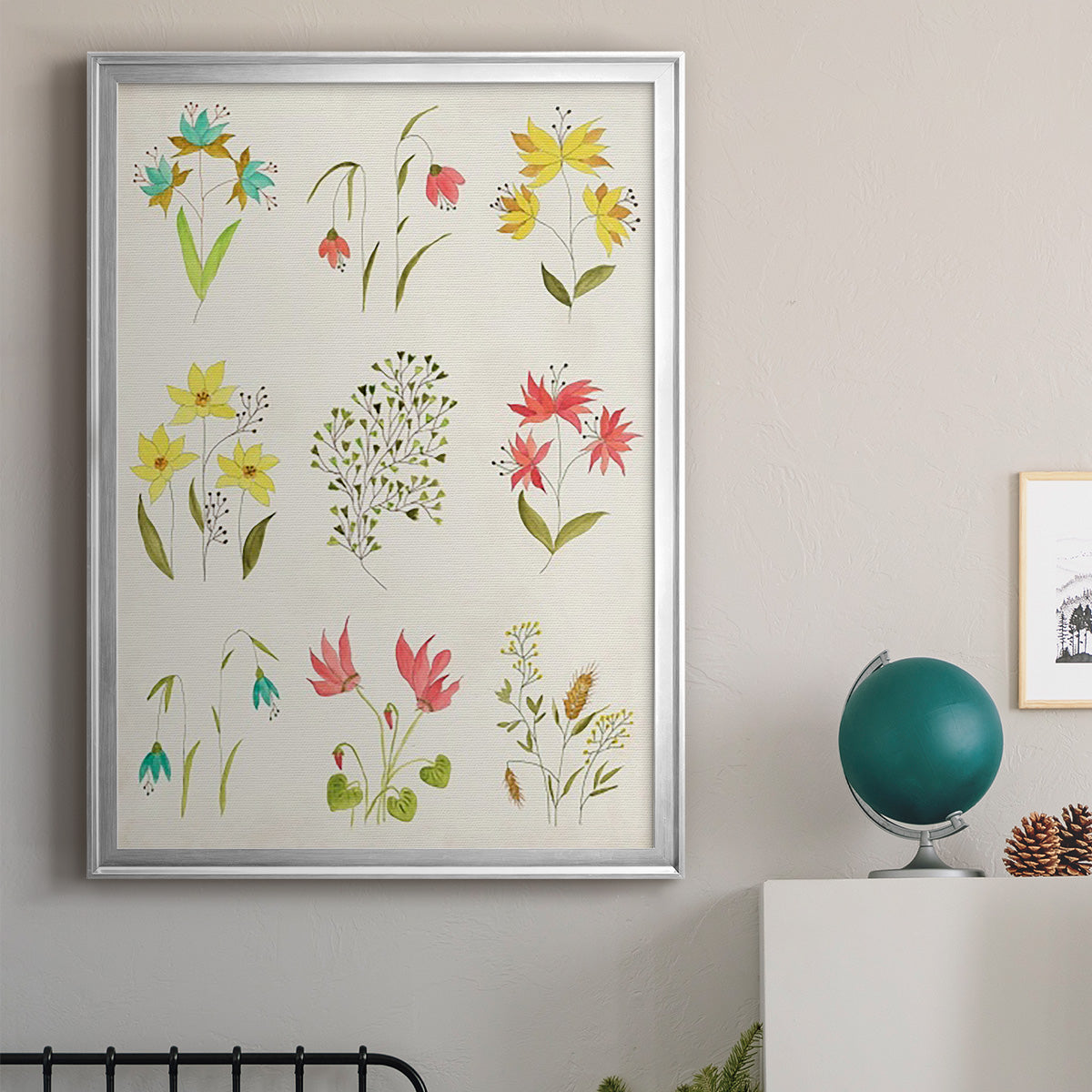 Floral Gatherings Grid - Modern Framed Canvas Print