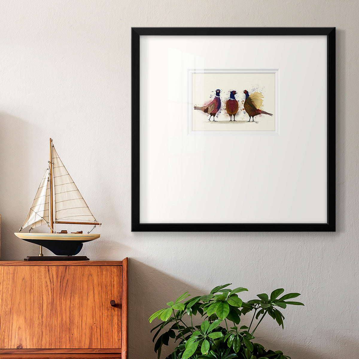 Pheasant Trio Premium Framed Print Double Matboard