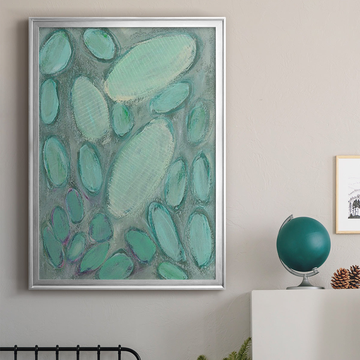Blue Orbs II - Modern Framed Canvas Print