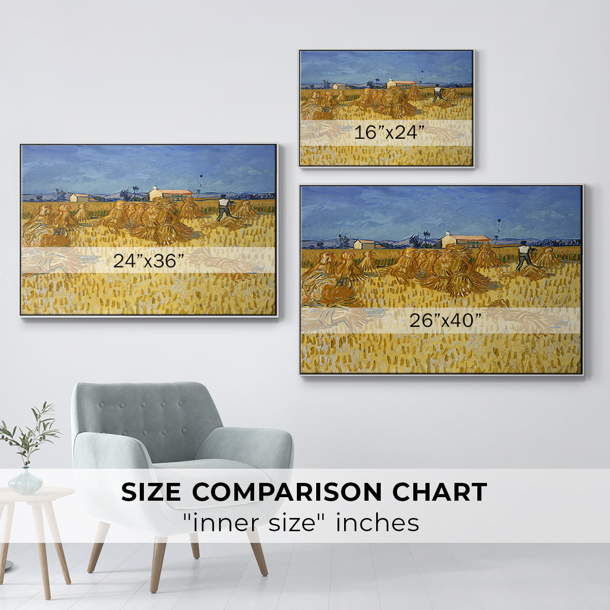 Wheat Field with Sheaves (Harvest in Provence), 1888 - Floater Framed Canvas Print